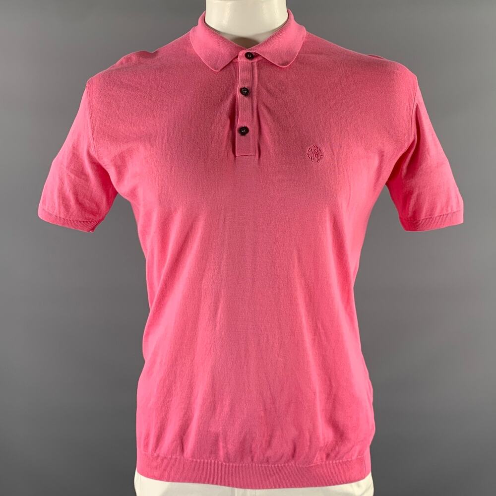 ROBERTO CAVALLI Size XXL Pink Knitted Cotton Buttoned Polo